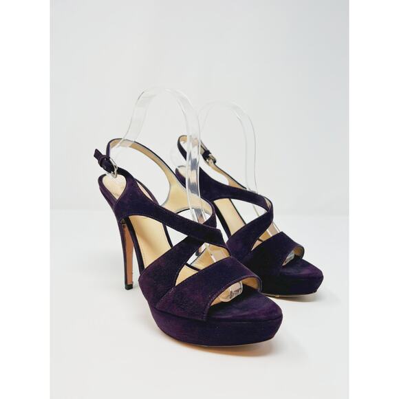 Prada Calzature Purple Donna Suede Strappy Heeled Platform Sandals EU 39.5 - Picture 2 of 10